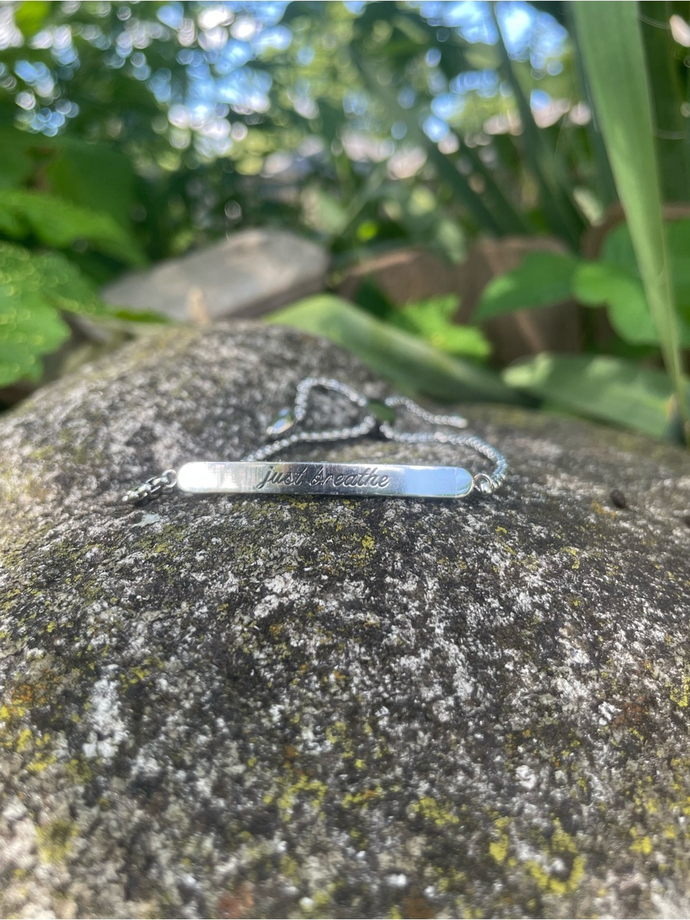 "Just Breathe" Silver Bar Bracelet